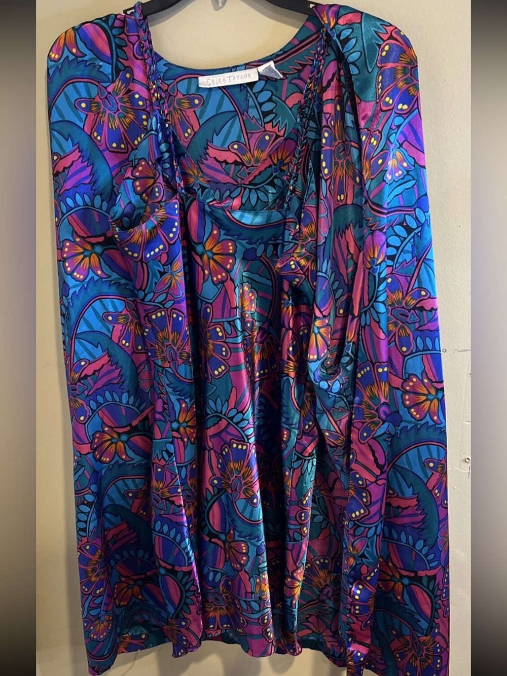 Vintage Erika Taylor Intimates Women's Floral Satin Set Robe & Chemise Size M